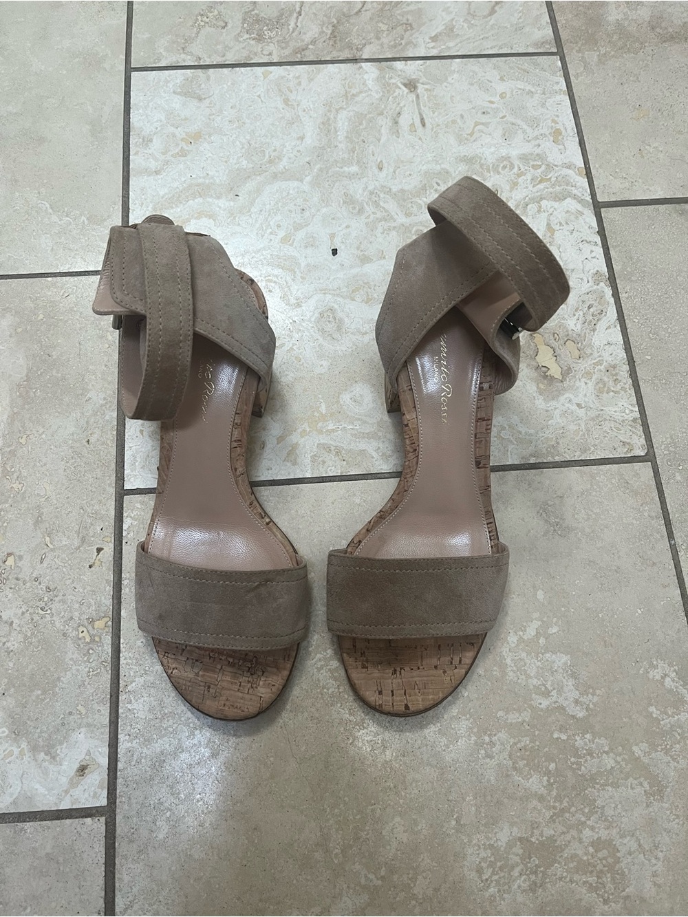 Women's Taupe Suede Ankle-Strap Sandals size 7 (37)